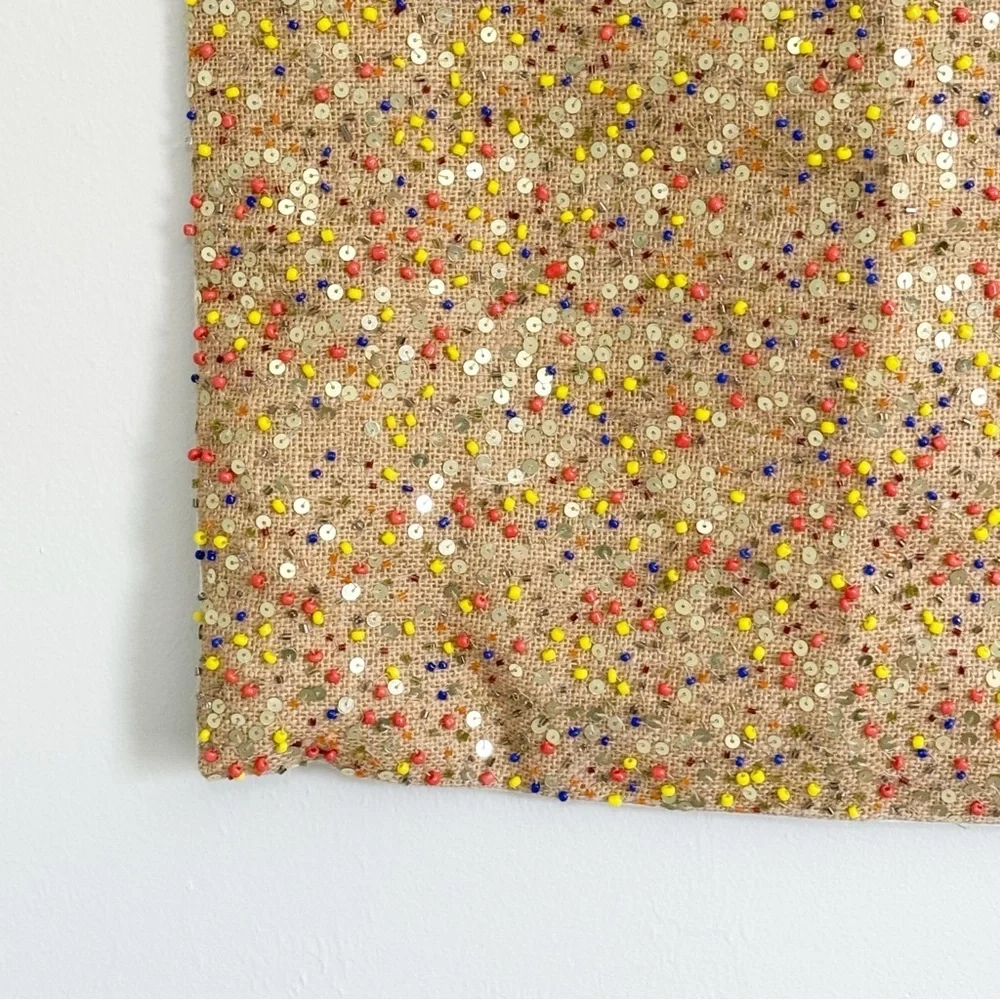 LOLOI Square Burlap Heavily Beaded Sequined Textured Boho Pillow Cover 18” X 18”